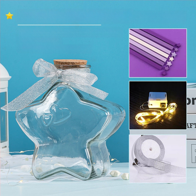 Комплект за оригами със звезда в стъклена бутилка – градиентни звездни ленти, семпъл и модерен стил, подарък за рожден ден, за съученик, Коледа