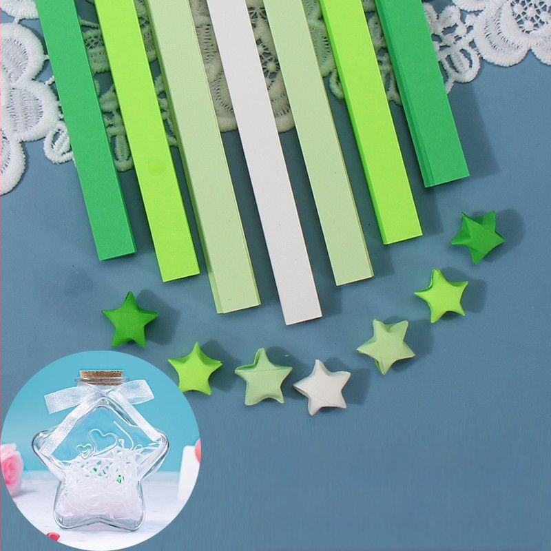 Комплект за оригами със звезда в стъклена бутилка – градиентни звездни ленти, семпъл и модерен стил, подарък за рожден ден, за съученик, Коледа