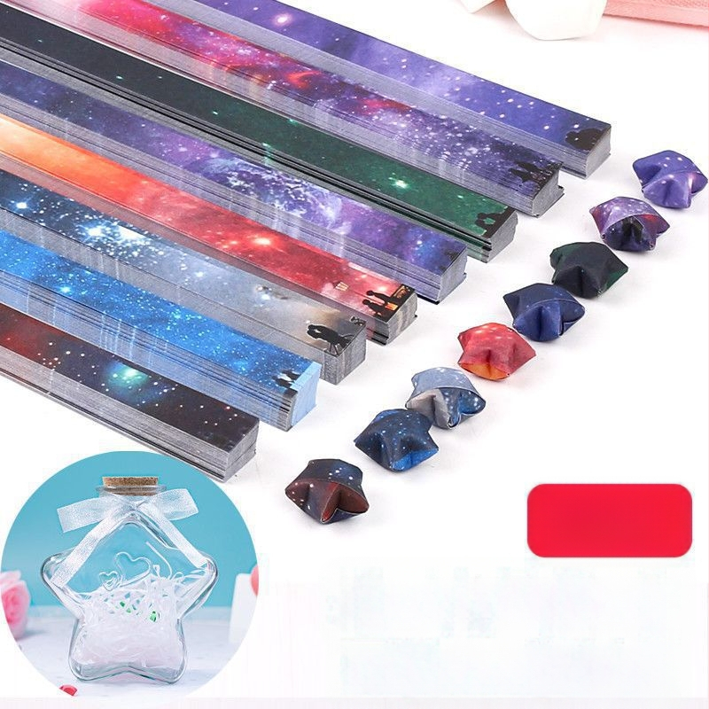 Комплект за оригами със звезда в стъклена бутилка – градиентни звездни ленти, семпъл и модерен стил, подарък за рожден ден, за съученик, Коледа