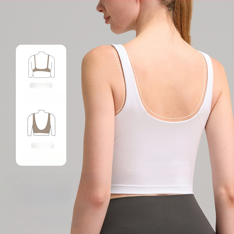 Дамски потник за бягане с U-образен гръб, Brushed Slim Fit, Spandex, Xiaoxing плат, включени подплънки за бюст