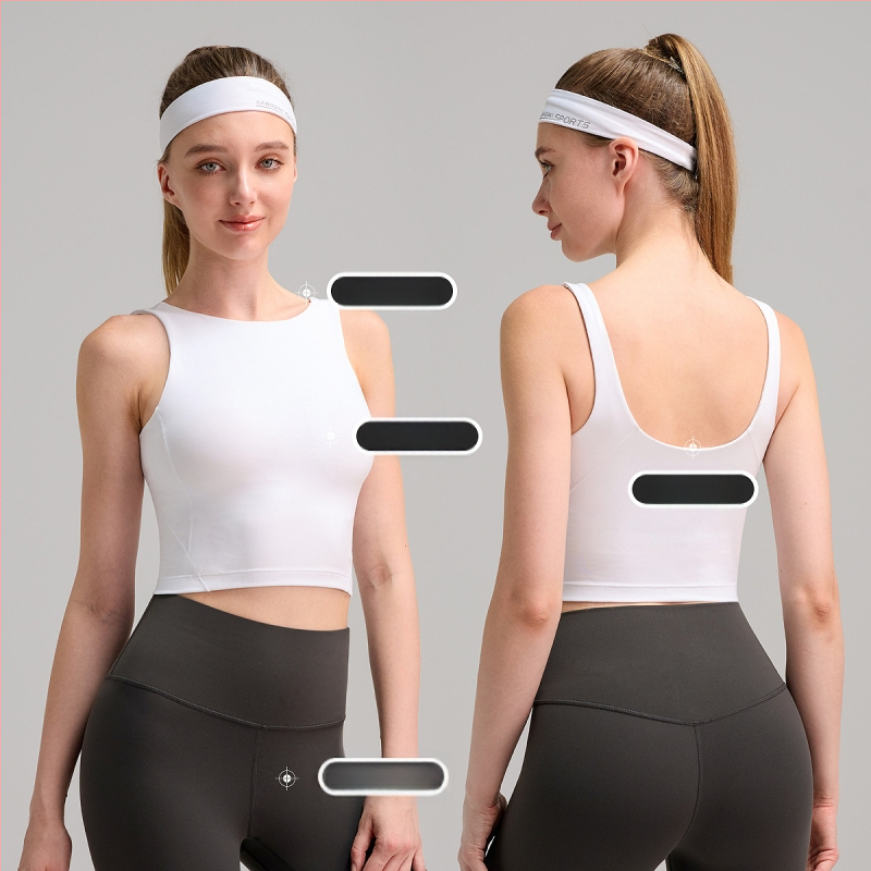 Дамски потник за бягане с U-образен гръб, Brushed Slim Fit, Spandex, Xiaoxing плат, включени подплънки за бюст