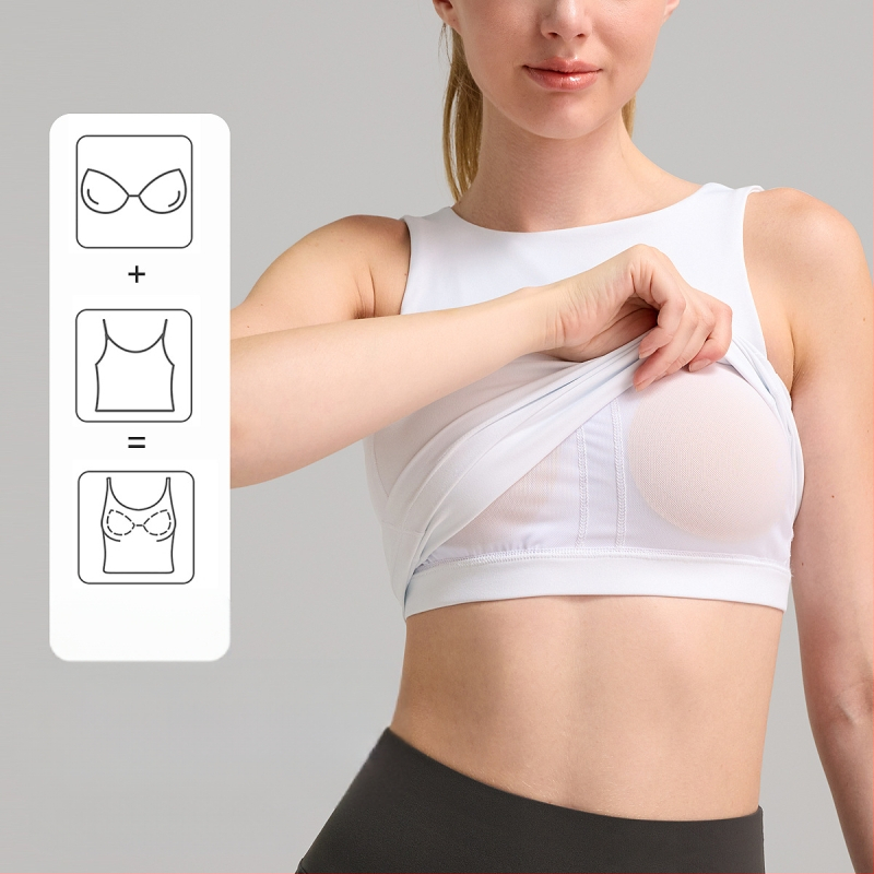 Дамски потник за бягане с U-образен гръб, Brushed Slim Fit, Spandex, Xiaoxing плат, включени подплънки за бюст