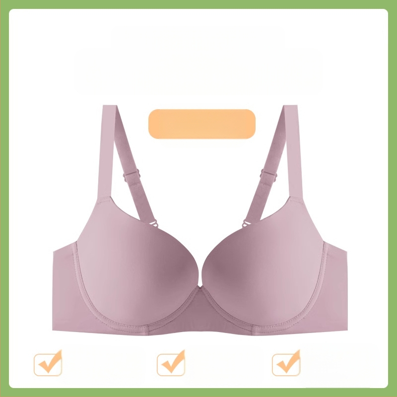 Bešiu siūlų liemenėlė su minkštu plieno žiedu, pilno puodelio, plonas formuotas puodelis, push-up palaikymas, nailoninis audinys, fiksuotos dvigubos petnešos, nugaros trijų eilių sagčių