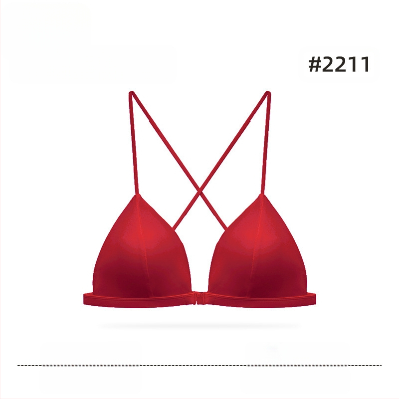 Liemenėlė su trikampiais puodeliais, prancūziško stiliaus satinas, priekinė sagtis, plonos petnešėlės, be siūlių, kvėpuojanti