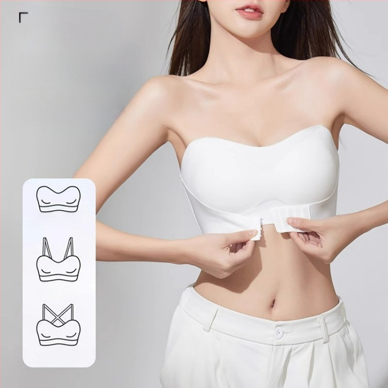 Moteriška be peties liemenėlė, nematoma, priešslidus, 3/4 kaušelis, priekinis užsegimas, nailonas