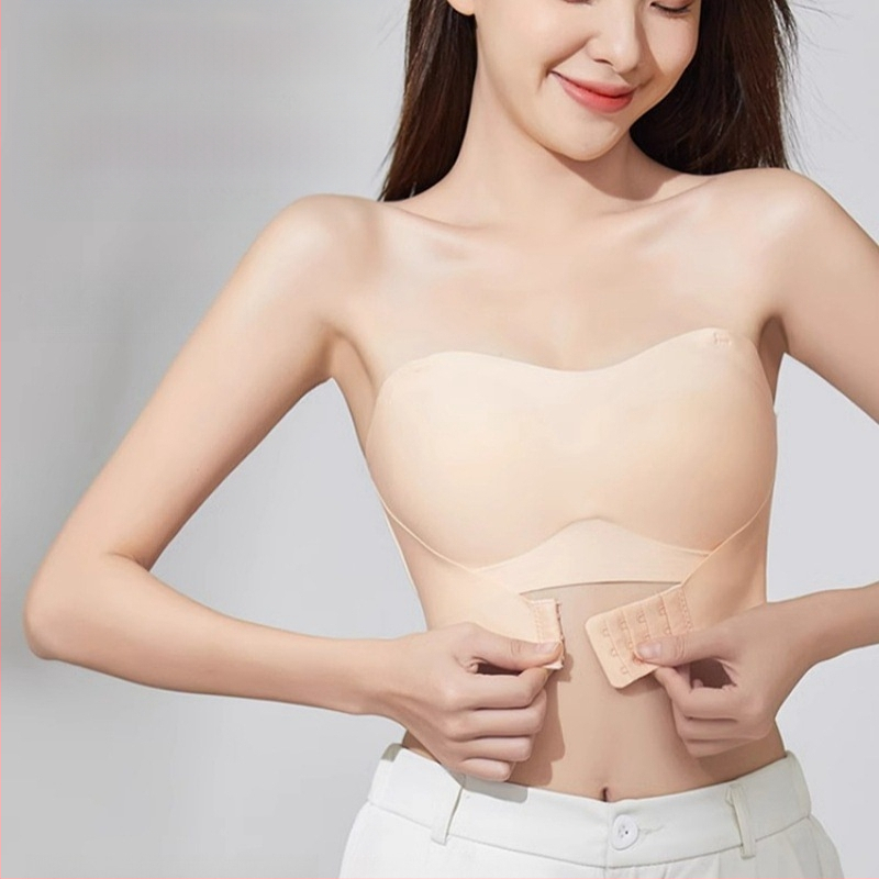 Moteriška be peties liemenėlė, nematoma, priešslidus, 3/4 kaušelis, priekinis užsegimas, nailonas