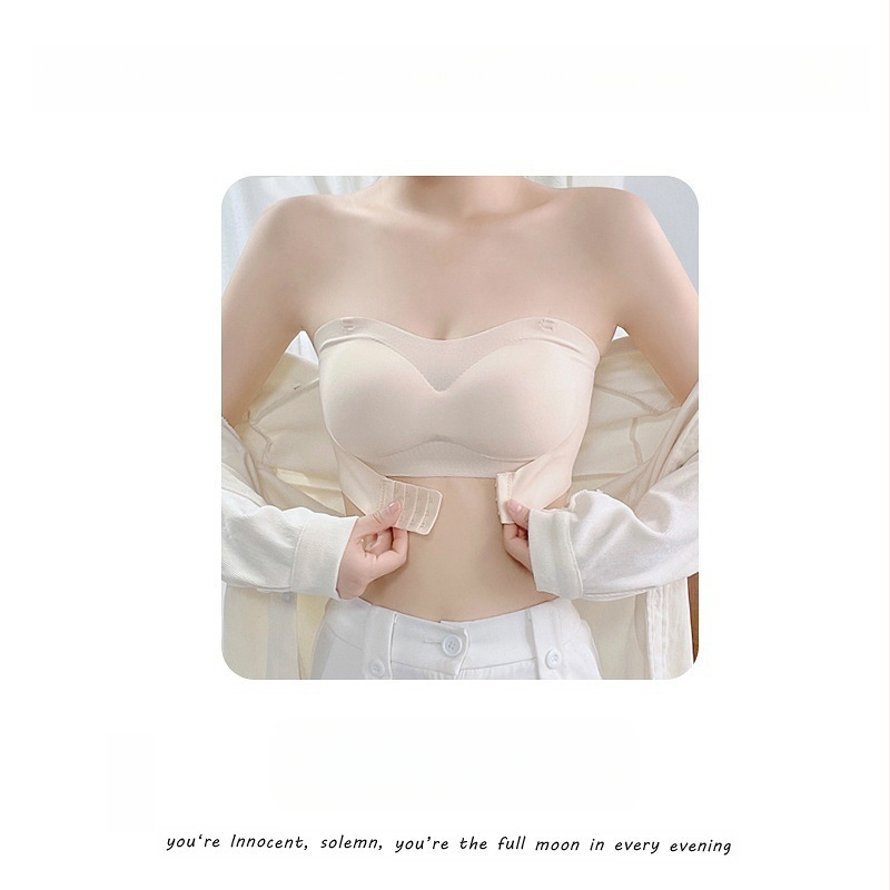 Moteriška be peties liemenėlė, nematoma, priešslidus, 3/4 kaušelis, priekinis užsegimas, nailonas