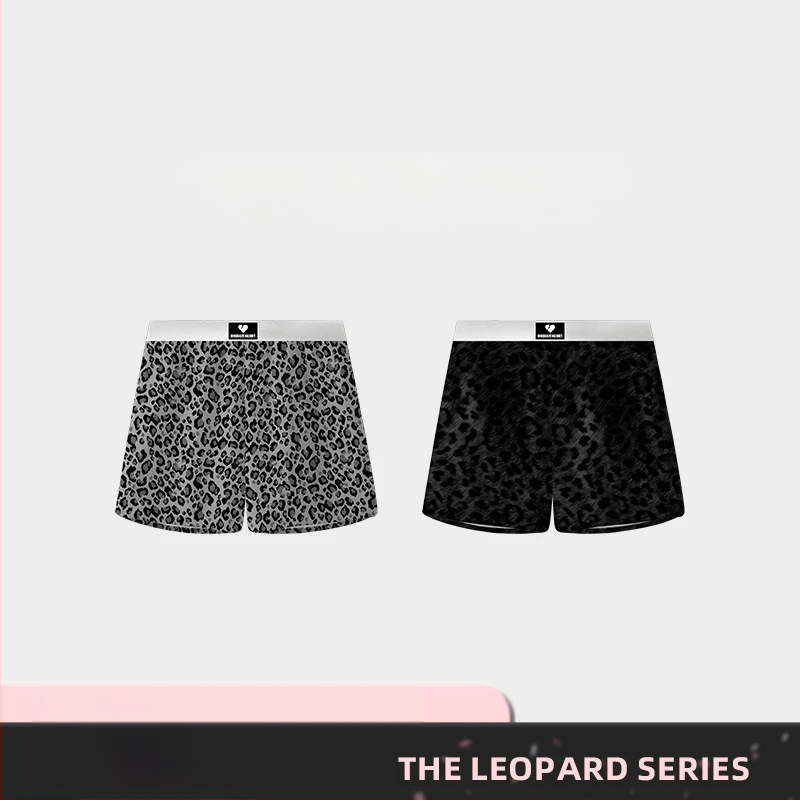 Vīriešu nakts šorti ar leoparda printu, ātri žūstoši, poliestera adījums, 80–90% poliesters, vidējā josta