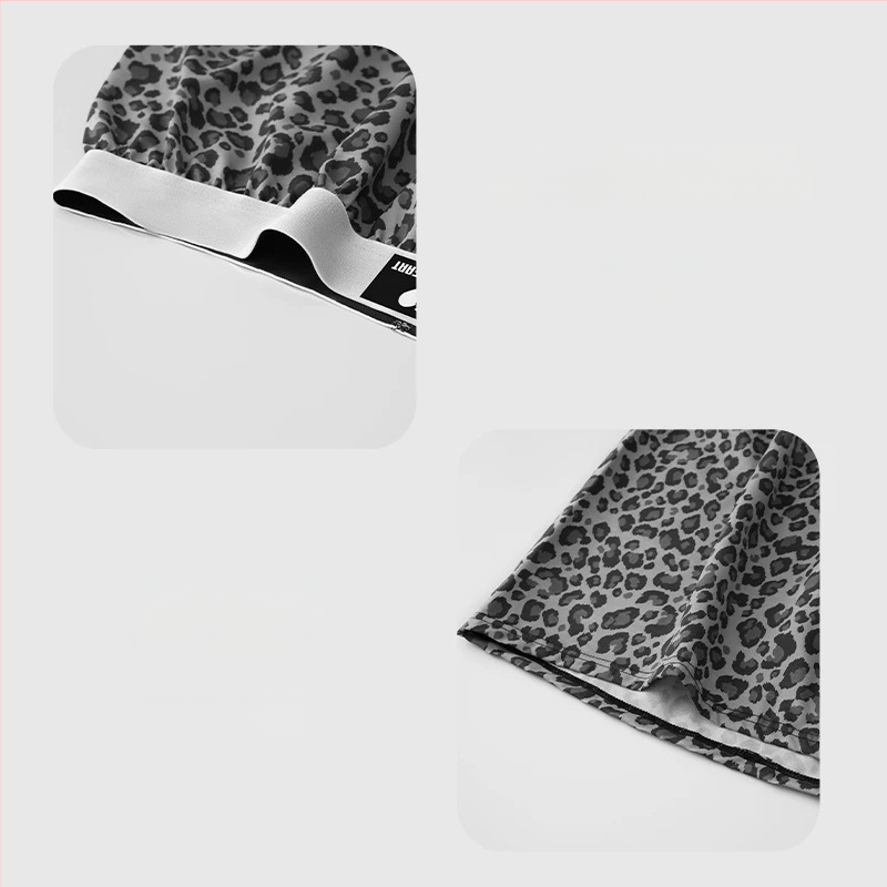 Vīriešu nakts šorti ar leoparda printu, ātri žūstoši, poliestera adījums, 80–90% poliesters, vidējā josta