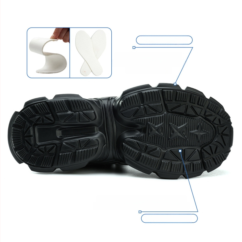 Anbaili moterų saugūs batai su plieniniu pirštu, Flyknit viršus, atsparūs smūgiams ir prasiskverbimui, žemas kulkšnies dizainas