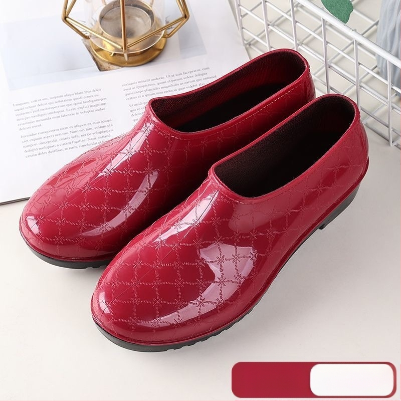 Moterys PVC lietaus batai žiemai, žemas vamzdelio aukštis, plokščias kulnas