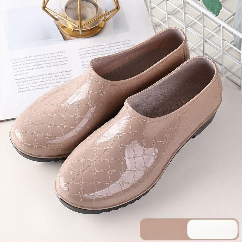 Moterys PVC lietaus batai žiemai, žemas vamzdelio aukštis, plokščias kulnas