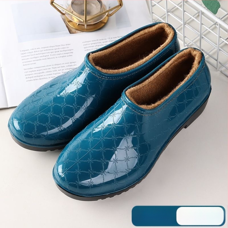 Moterys PVC lietaus batai žiemai, žemas vamzdelio aukštis, plokščias kulnas