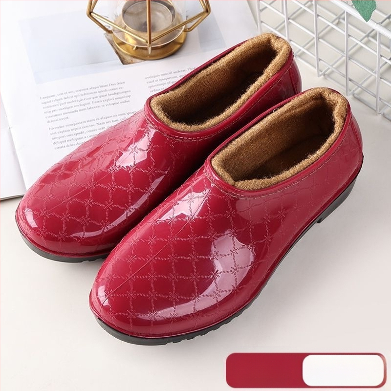 Moterys PVC lietaus batai žiemai, žemas vamzdelio aukštis, plokščias kulnas