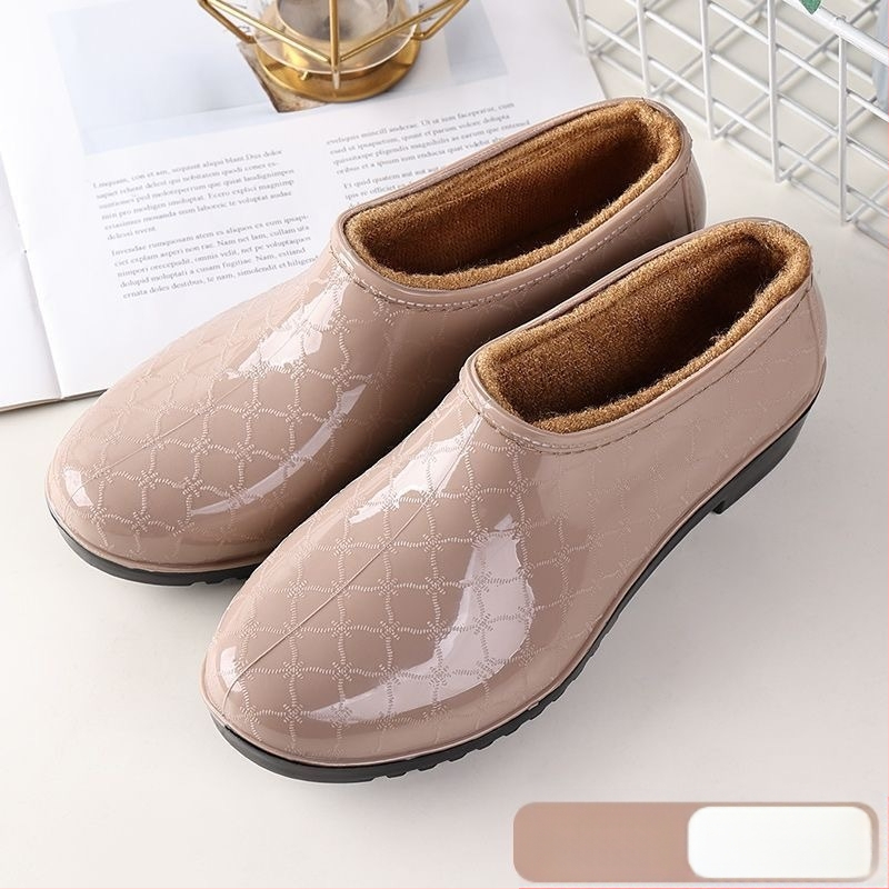 Moterys PVC lietaus batai žiemai, žemas vamzdelio aukštis, plokščias kulnas