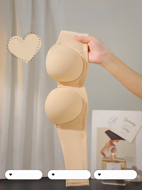 Be petnešėlių moteriška liemenėlė su minkštu plieno žiedu, push-up efektas, 1/2 kaušas, plonos formuojančios kaušus, nugaros užsegimas su keturiais spaustukais