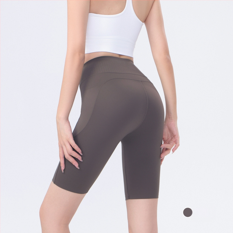 Moterų dviračių/jogos tamprės kelnaitės su šoninėmis kišenėmis, plonas nailono-spandekso audinys, aukšta elastė, pilvo kontrolė ir sėdmenų pakėlimas