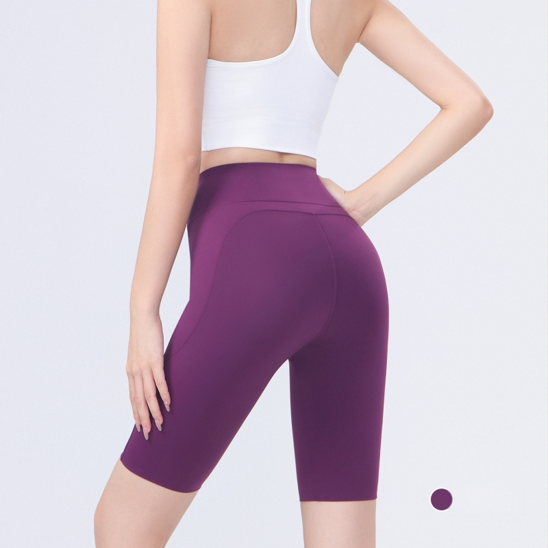 Moterų dviračių/jogos tamprės kelnaitės su šoninėmis kišenėmis, plonas nailono-spandekso audinys, aukšta elastė, pilvo kontrolė ir sėdmenų pakėlimas