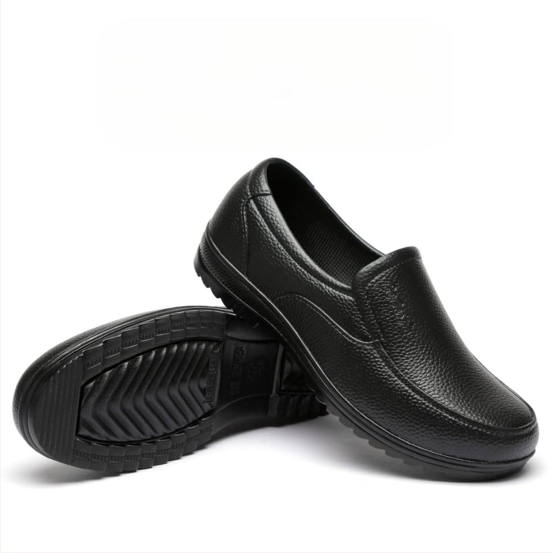 Lietaus botai su PVC viršutė, padas iš jautienos sausgyslės, žemas aukštis, atsparus vandeniui, priešsliduojanti pada