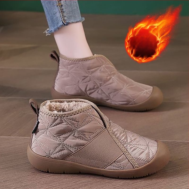 Moteriški žieminiai batai su plokščia kulne, atsparūs vandeniui, Lycra viršus, šilta dirbtinio trumpojo kailio vidinė danga, dirbtinės vilnos įdėklas, PU padas