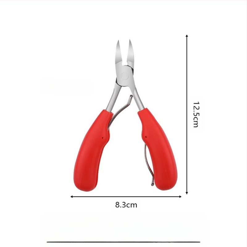 Nago griovelių žnyplės su plastiko rankena ir nerūdijančio plieno dantimis, skirtos manikiūrui ir pedikiūrui