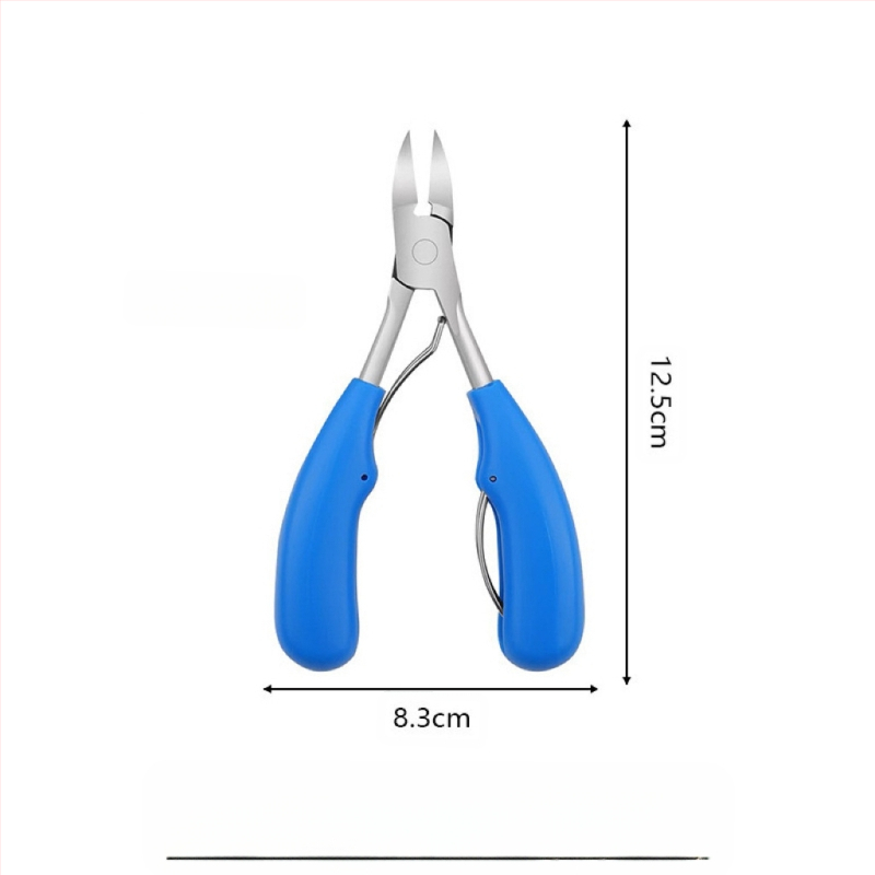 Nago griovelių žnyplės su plastiko rankena ir nerūdijančio plieno dantimis, skirtos manikiūrui ir pedikiūrui
