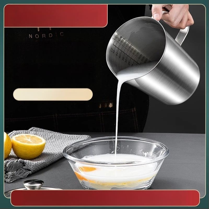 304 nerūdijančio plieno matavimo puodelis su graduota skale latte art pieno arbatai, virtuvės kepimui su storinto dizaino