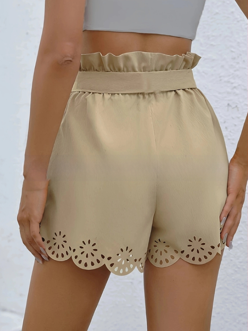 Moterų šortai su dirželiu ir banginiu kraštu, poliesterio audinys 95%+, vasara 2024, kasdienis stilius, japonų ir korėjiečių casual stilius