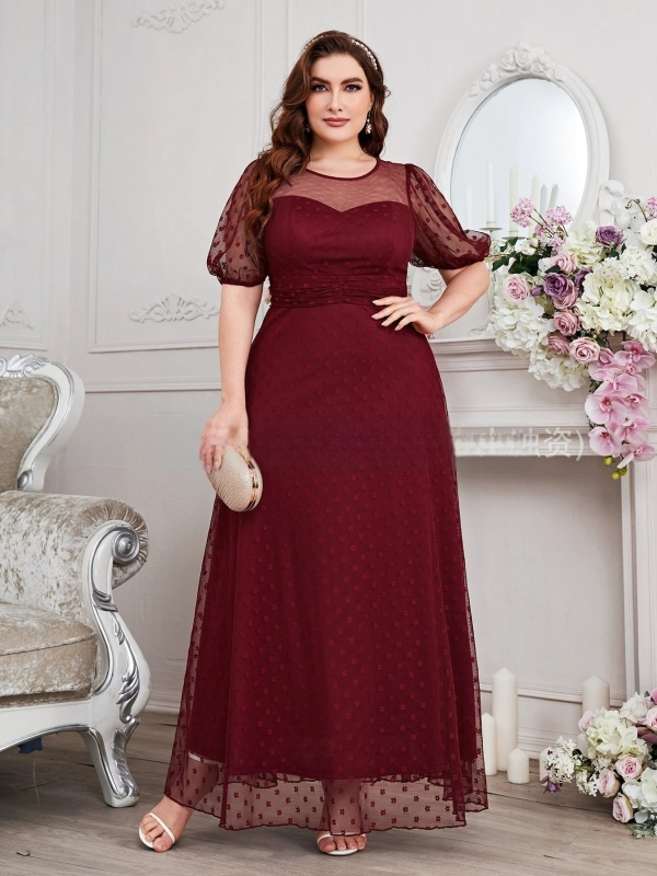 Φόρεμα κουμπάρας από σιφόν, μακρύ σε γραμμή Α, στρογγυλό λαιμό, κομψό στυλ, 95% πολυεστέρας