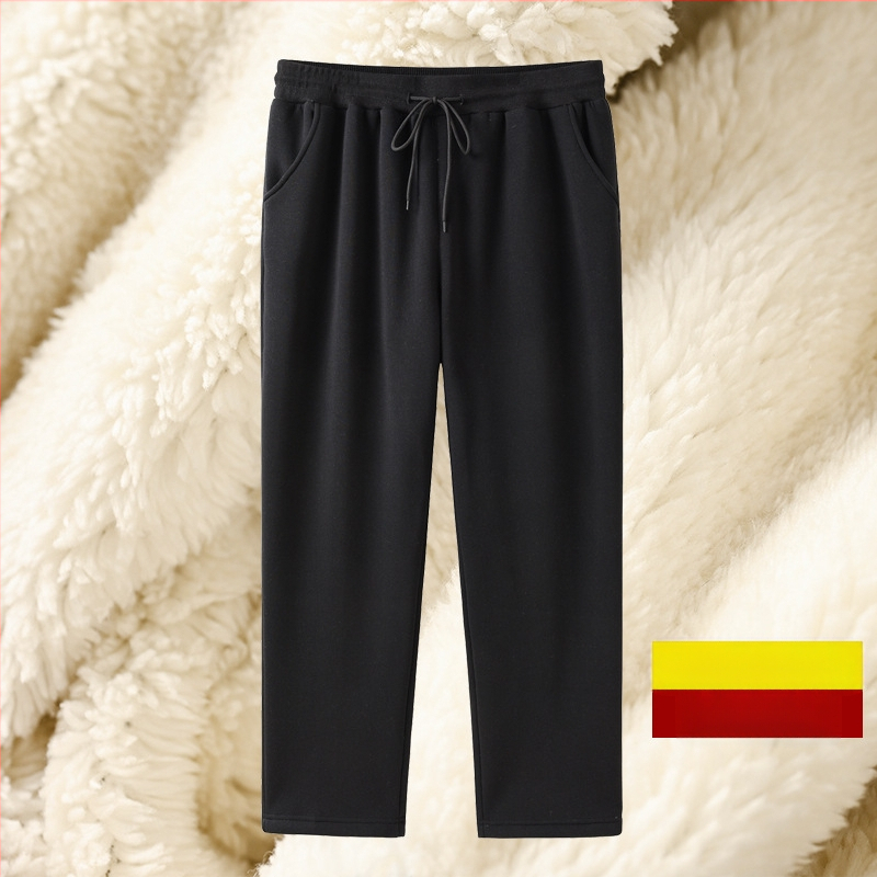 Vyriskos kasdieninius kelnes su fliso apdaila, laisva tiesia kirpimo, vidurinio aukštyje, storas medvilnės-poliesterio mišinys, mikroelastinis