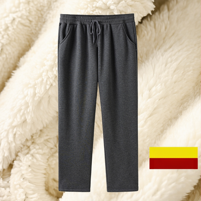 Vyriskos kasdieninius kelnes su fliso apdaila, laisva tiesia kirpimo, vidurinio aukštyje, storas medvilnės-poliesterio mišinys, mikroelastinis