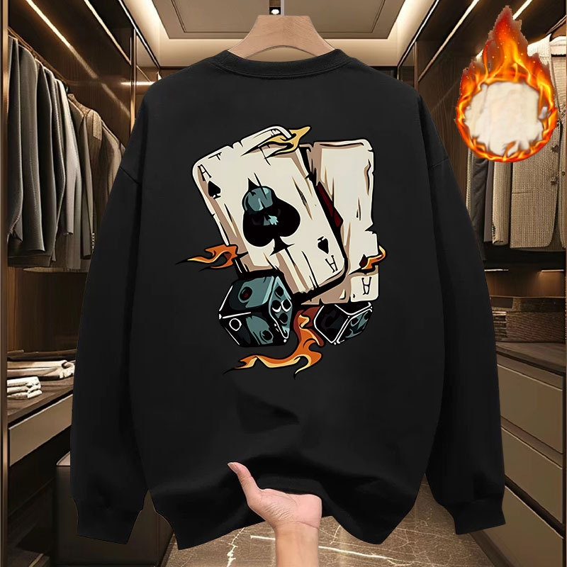 Vyriskas fliso megztinis su spauda, apvalus kaklas, ilgos rankovės, poliesterio audinys, prigludęs kirpimas