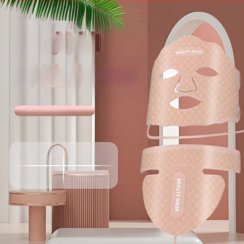 Fotonu atjaunojoš maska kaklam un dekoltam ar septiņu krāsu LED apgaismojumu (USB uzlāde; 3. un 4. režīms; samazina grumbas un uzlabo ādas toni)