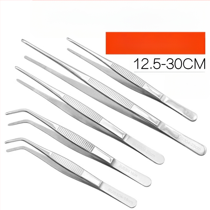 Nerūdijančio plieno pinsetės akvariumui su tiesiais ir išlenktais galiukais, skirtos maitinimui ir vandens augalų tvarkymui