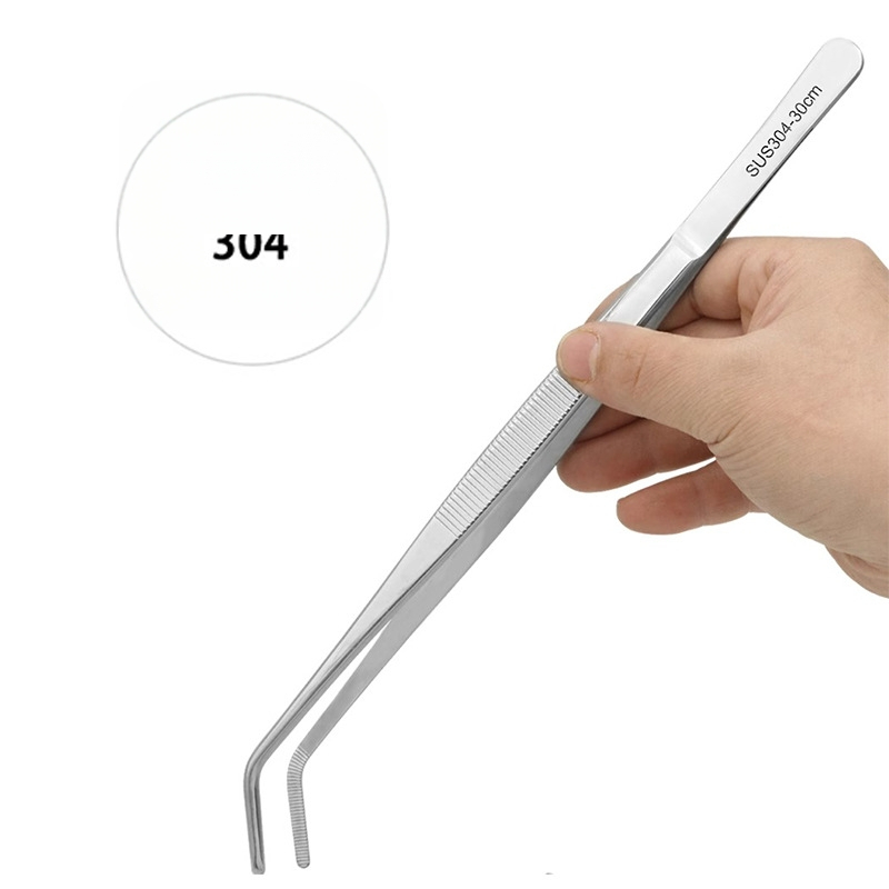 Nerūdijančio plieno pinsetės akvariumui su tiesiais ir išlenktais galiukais, skirtos maitinimui ir vandens augalų tvarkymui