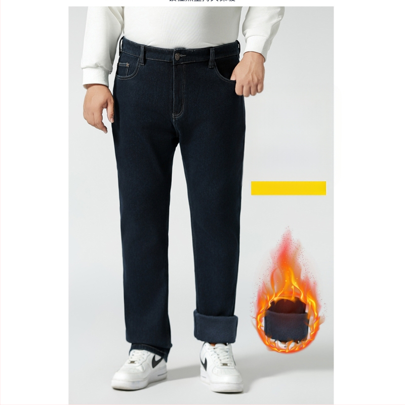 Džinsai, vintage tiesaus silueto, žieminis džins su fliso įdaila, vidurinis juosmuo, užtrauktukas, kelios kišenės