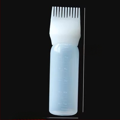 Bočica za bojanje kose s aplikatorom nalik češlju i posudom za kremu za bojanje, za salon