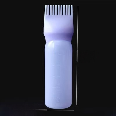 Bočica za bojanje kose s aplikatorom nalik češlju i posudom za kremu za bojanje, za salon