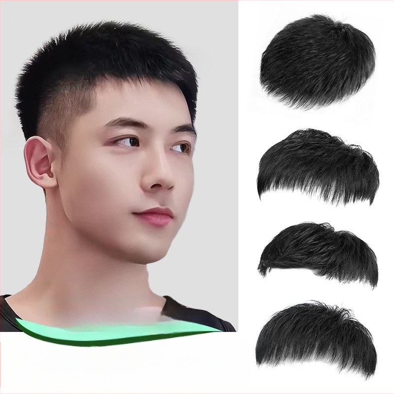 Мъжки парик от естествени коси с механизъм, къса дължина, може да се боядисва и да се подлага на перманентна обработка, покрива оплешивяване