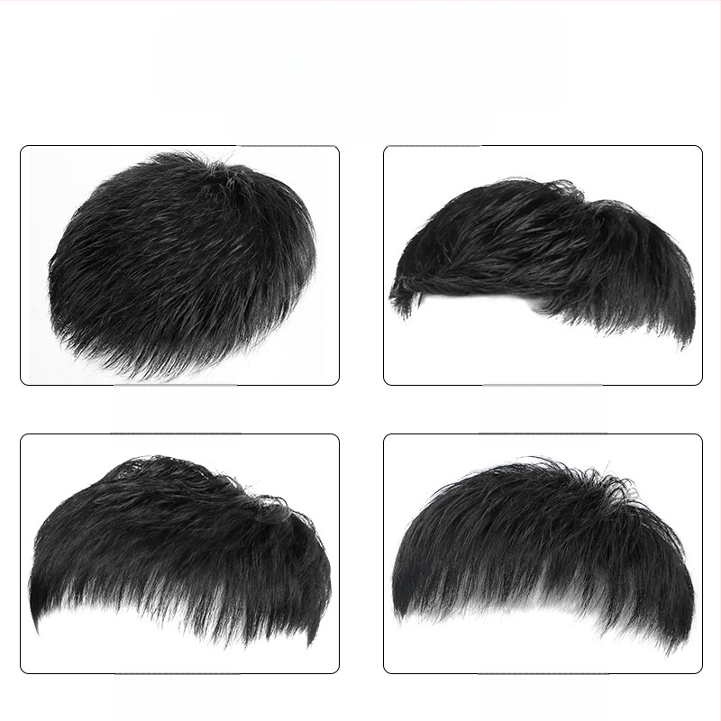 Мъжки парик от естествени коси с механизъм, къса дължина, може да се боядисва и да се подлага на перманентна обработка, покрива оплешивяване