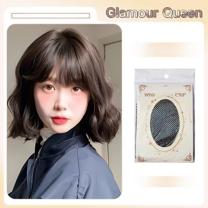 Γυναικεία περούκα με φυσικό βλέμμα, κοντή κατσαρή μπούκλα σε κυματοειδή μορφή, ίνες ανθεκτικές σε υψηλή θερμοκρασία, μηχανική επεξεργασία, όχι βαφή με ζεστό χρώμα, αφέλειες: ευθείες ή κεκλιμένες