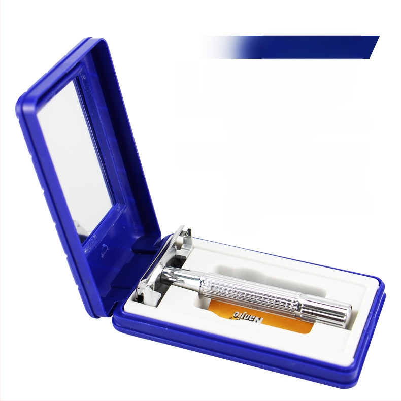 Rokasgriezējs pilnmetāla divpusējs skuveklis ar nerūsējošā tērauda asmeni, rotējoša galva