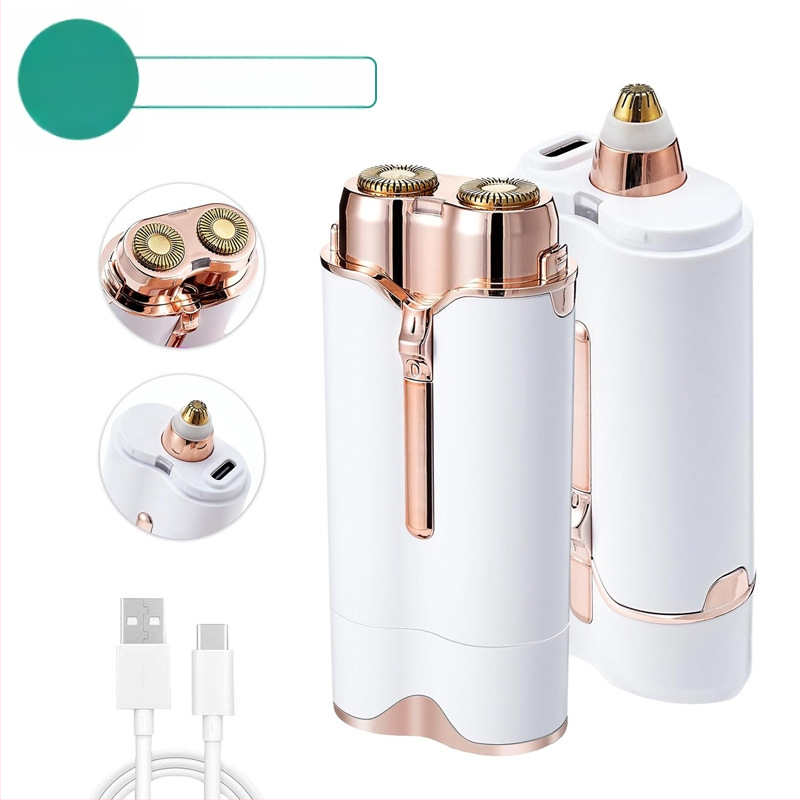 Elektriskā sieviešu skūšana un matu noņemšanas ierīce, mazgājama, ar USB barošanu, divgalvu ar nerūsējoša tērauda asmeņiem, modelis S107, berzes motors