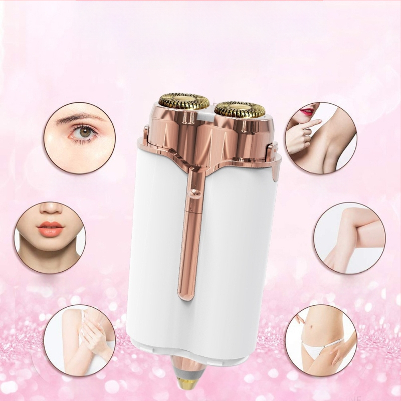 Elektriskā sieviešu skūšana un matu noņemšanas ierīce, mazgājama, ar USB barošanu, divgalvu ar nerūsējoša tērauda asmeņiem, modelis S107, berzes motors