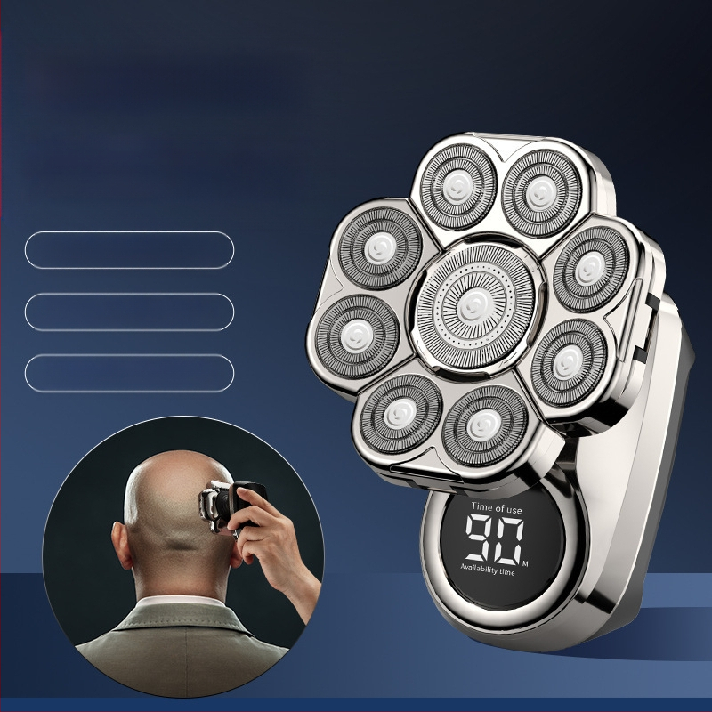 Elektriskais skuveklis ar rotējošu daudzslāņu galvu (>4), iekšējā akumulatora 500–800 mAh, darbības laiks 2 stundas, pilnīgi mazgājams