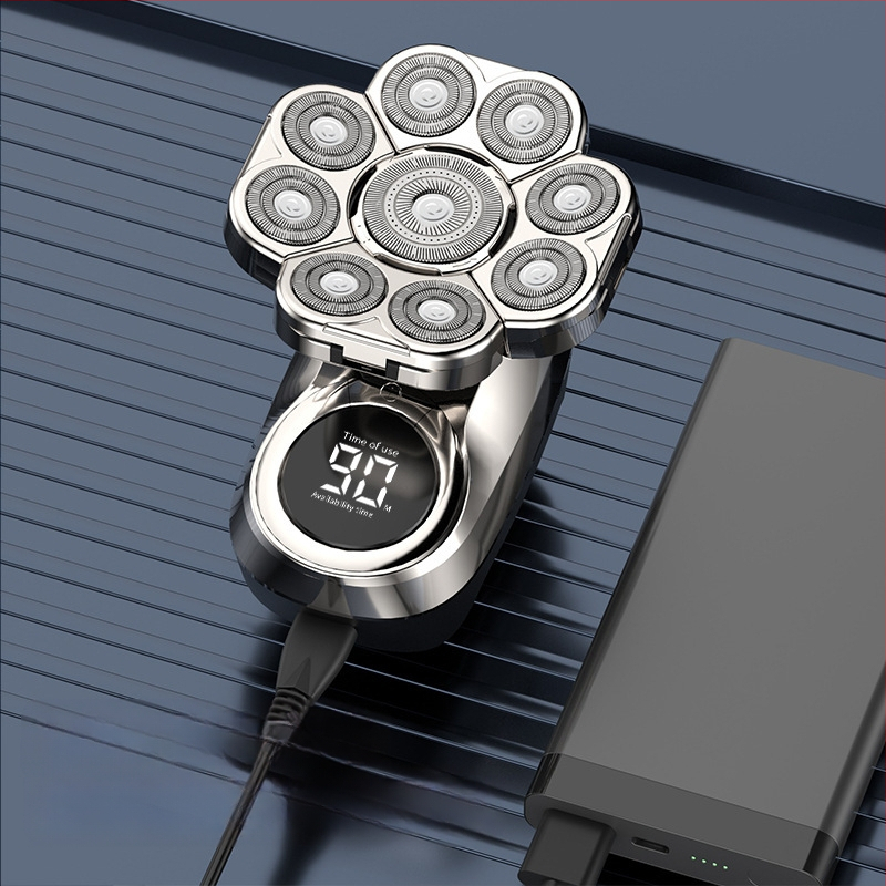 Elektriskais skuveklis ar rotējošu daudzslāņu galvu (>4), iekšējā akumulatora 500–800 mAh, darbības laiks 2 stundas, pilnīgi mazgājams