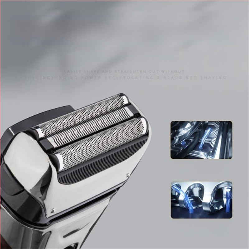 Elektriskais skuveklis visam ķermenim, pilnīgi ūdensdrošs, USB uzlāde, atgriezeniska galva ar trim asmeņiem, iebūvēta baterija 800-1000 mAh, darbība līdz 60 minūtēm, jauda 3W