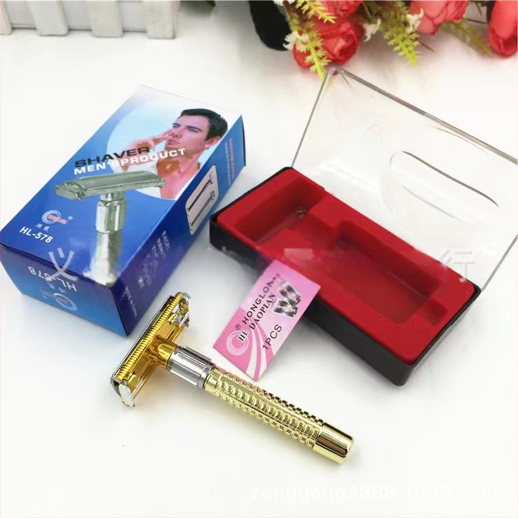 Honglong manuālais skuveklis – nerūsējošais tērauds, divpusējā asmens, klasiskā vīriešu skuvekle