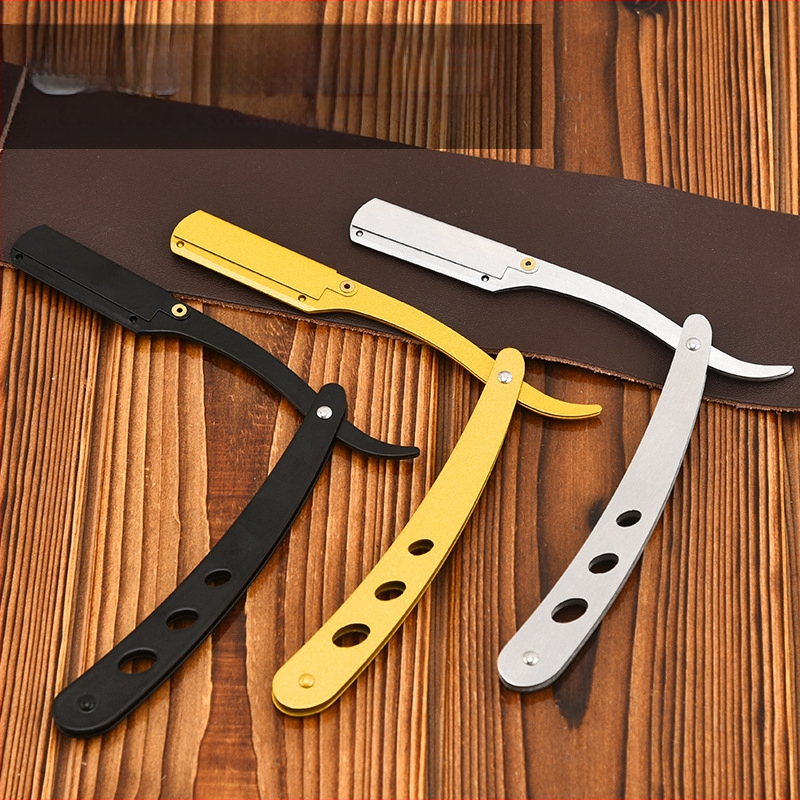 Rokas skuveklis no nerūsējošā tērauda, saliekams vintage dizains, sejas un uzacu skūšanai, skuveklim turētājs