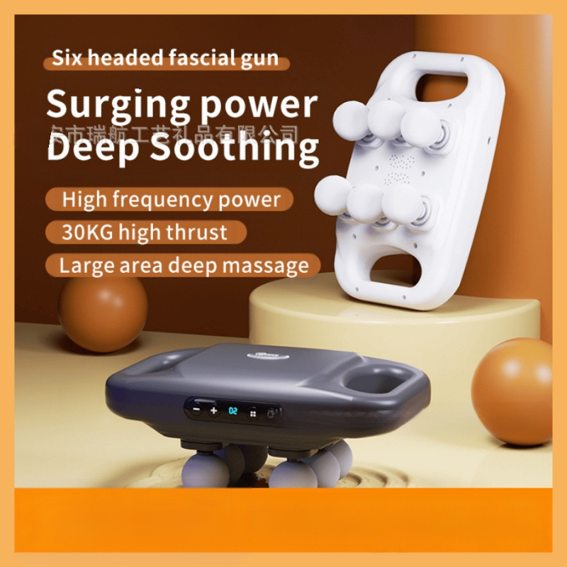 Fascial massager pistoletas su 6 galvutėmis, profesionalaus lygio, bešepetėlis variklis, LCD ekranas, 5+ greičiai, įmontuota baterija 1200–2000 mAh